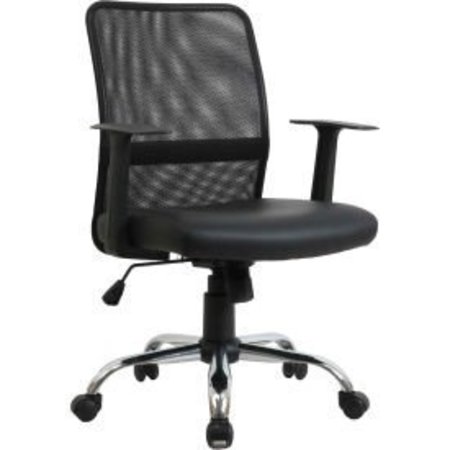 GLOBAL EQUIPMENT Interion    Mesh Back Leather Task Chair With Mid Back   Fixed Arms, Synthetic Leather, Black 80156M